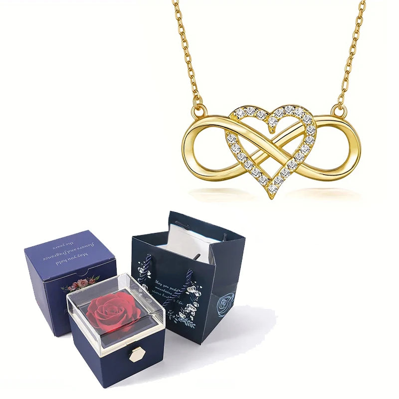 Eternal Rose Jewelry Box – Rotating Pendant & Necklace Storage Case for Loved One's