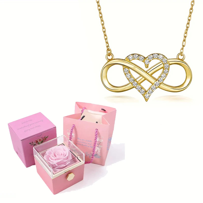 Eternal Rose Jewelry Box – Rotating Pendant & Necklace Storage Case for Loved One's