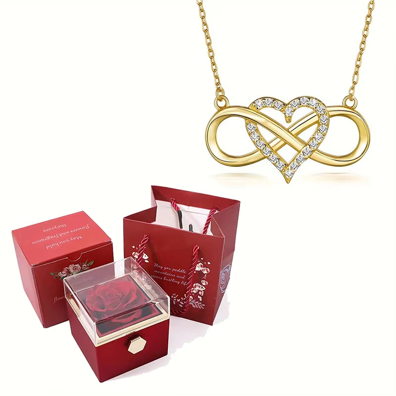 Eternal Rose Jewelry Box – Rotating Pendant & Necklace Storage Case for Loved One's